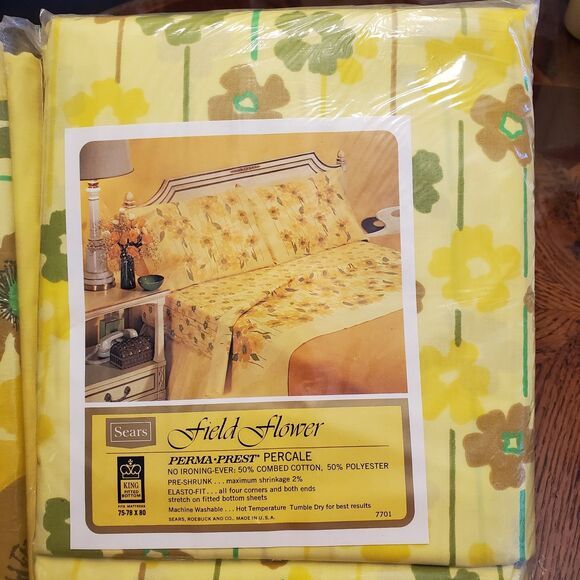 Vintage Sears Mixables Field Flower King Sheet Set - Picture 3 of 8